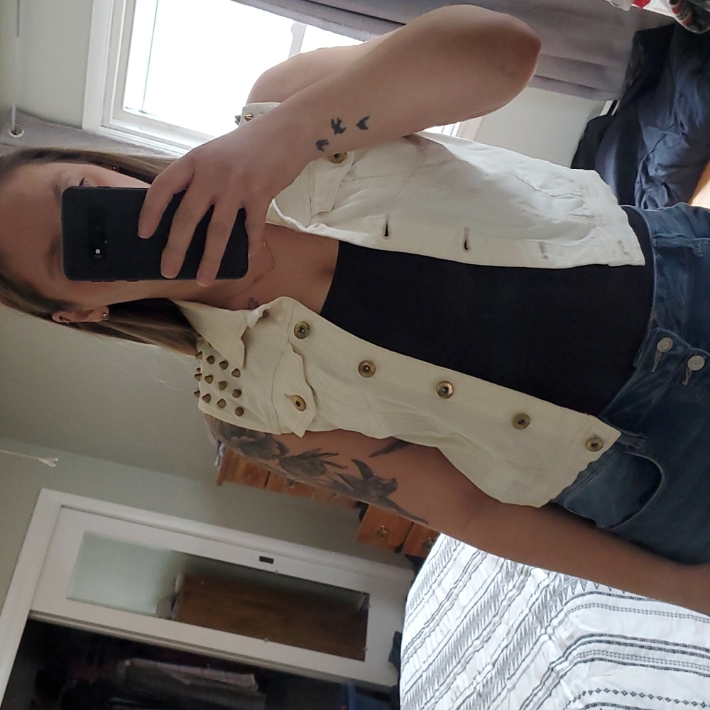 Gold Studded Cream Vest